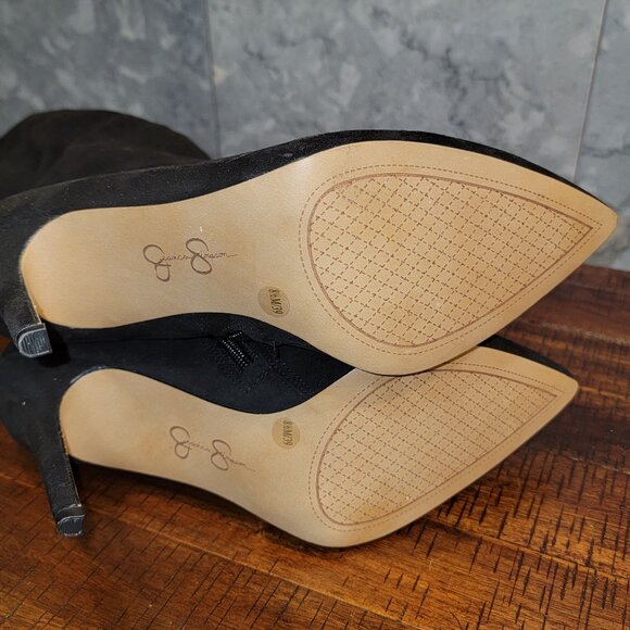 Jessica Simpson Black Suede Thigh High Boots with 4" Stiletto Heel, Size 8.5M/39 - Picture 6 of 12